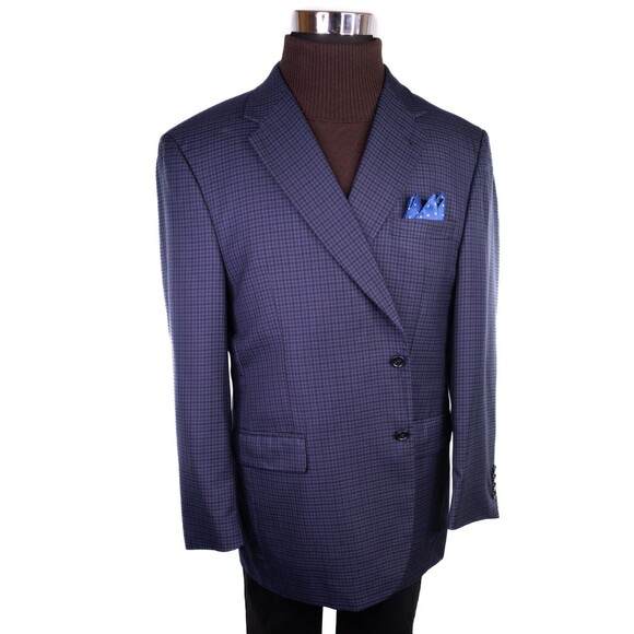 Jos A Bank Signature Silk & Wool 2 Button Blue Gingham Check Blazer Mens 46R - Picture 2 of 15